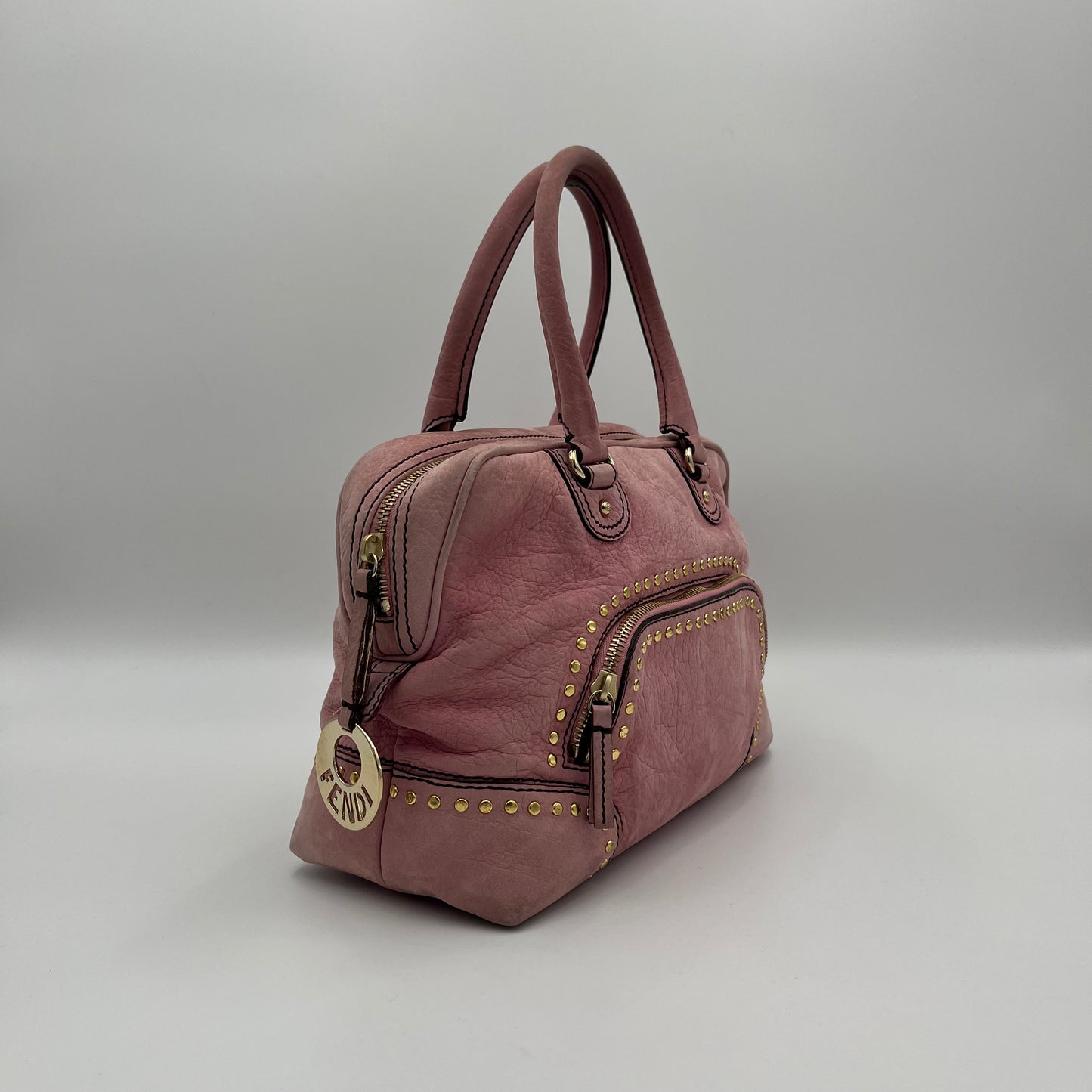 Fendi Pink Studded Nubuck Bauletto