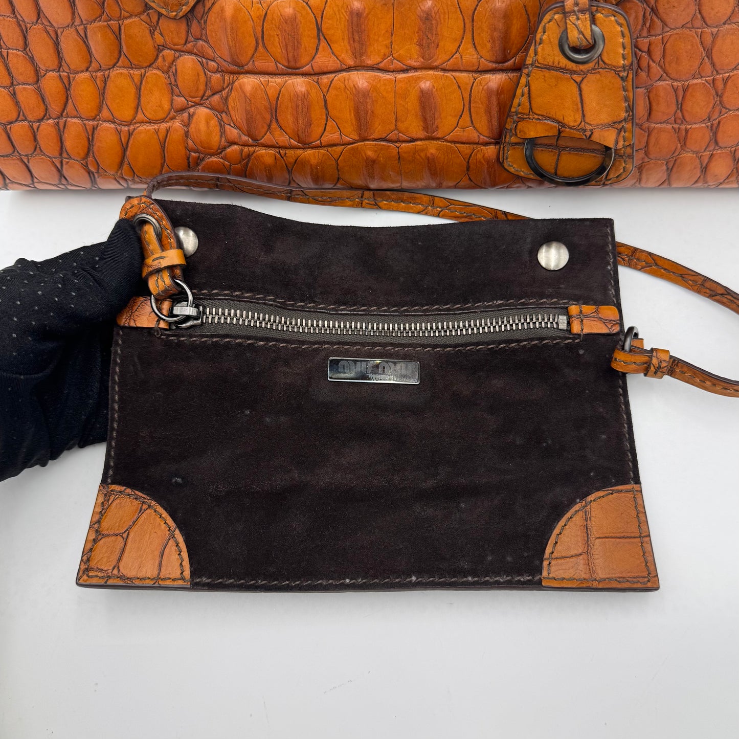 Miu Miu Brown Croc Embossed Handbag