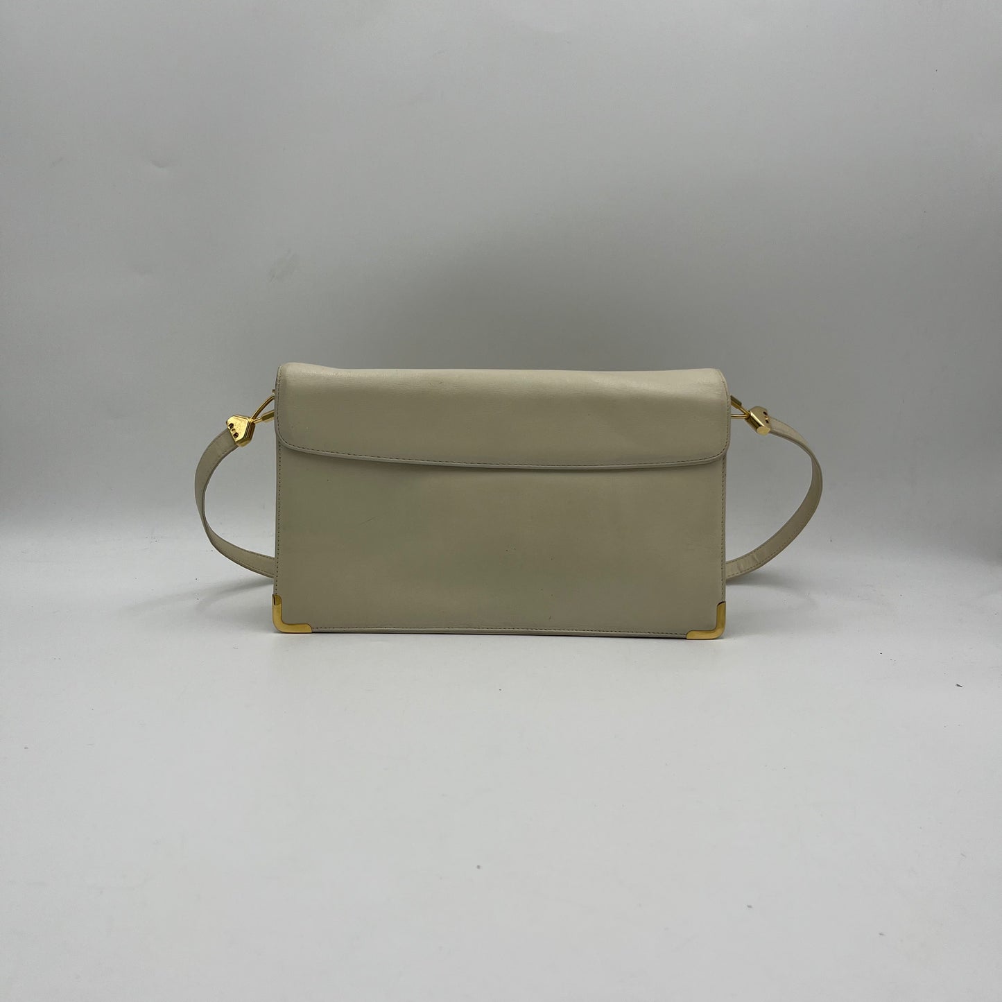 Christian Dior Vintage Ivory White Leather Flap Shoulder Bag