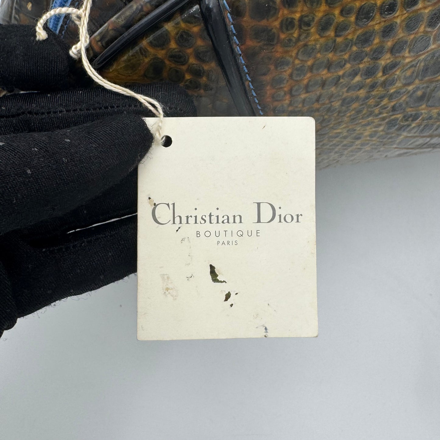 Christian Dior by John Galliano Olive Croc Embossed Patent Leather Half Moon Long Strap Shoulder Bag