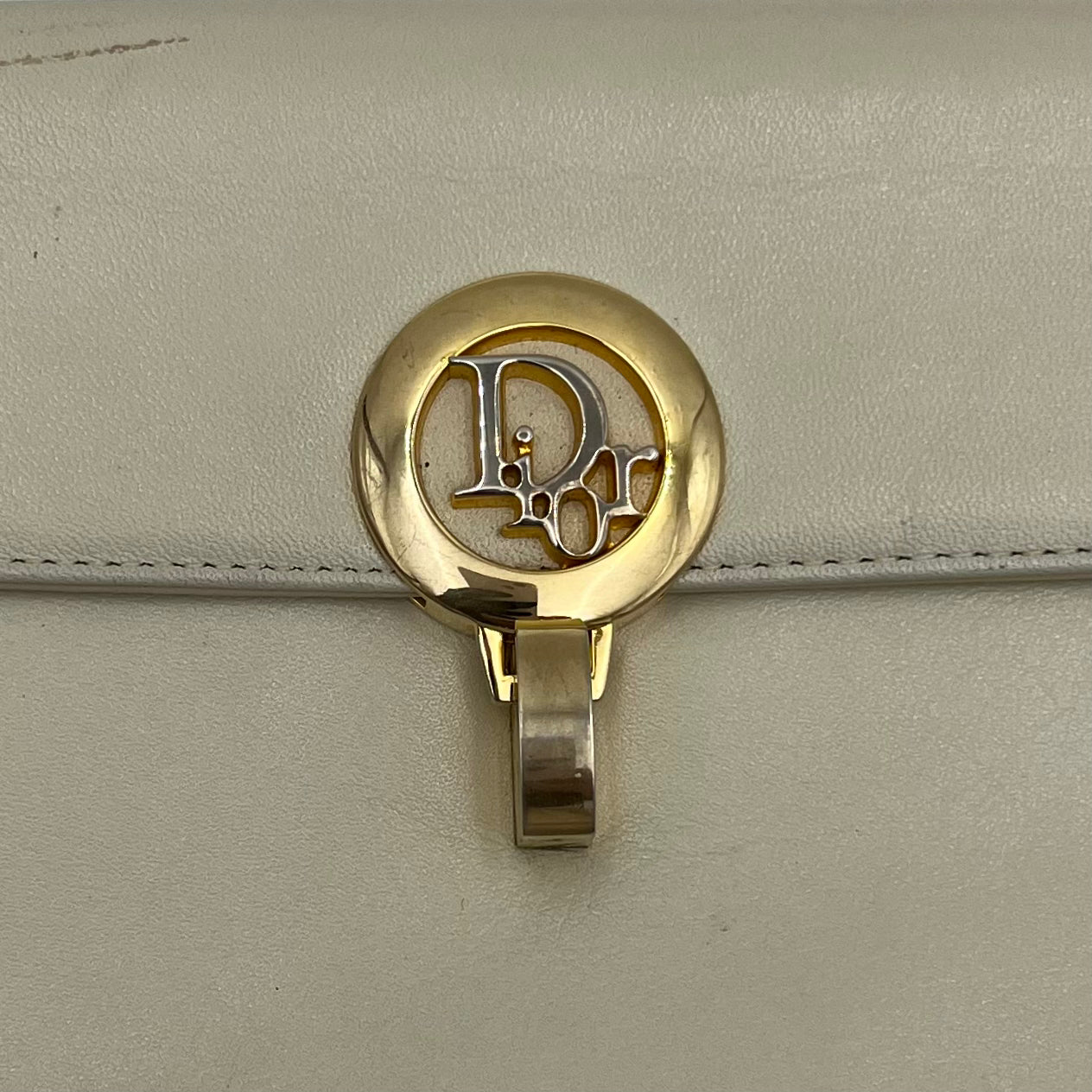 Christian Dior Vintage Ivory White Leather Flap Shoulder Bag