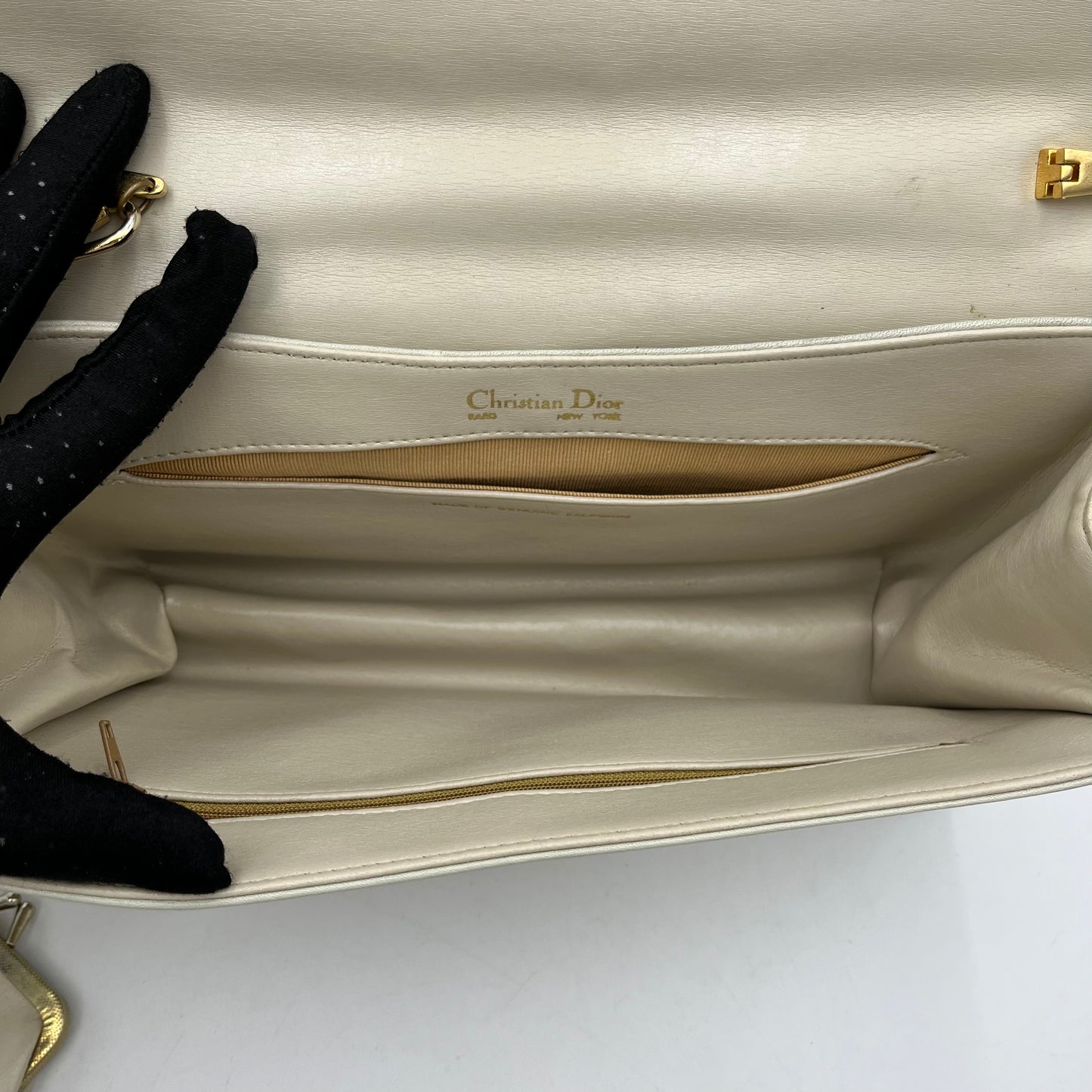 Christian Dior Vintage Ivory White Leather Flap Shoulder Bag
