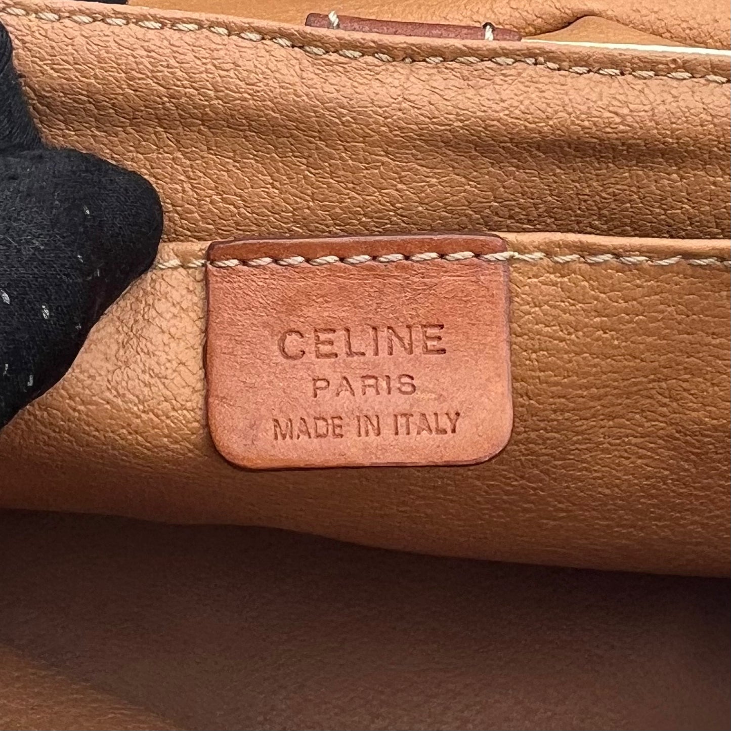 Celine Paris White Macadam Brown Leather Blason Triomphe Two-Way Vanity