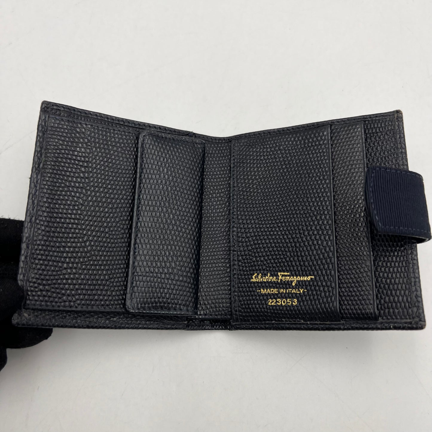 Salvatore Ferragamo Dark Blue Vara Short Bifold Wallet
