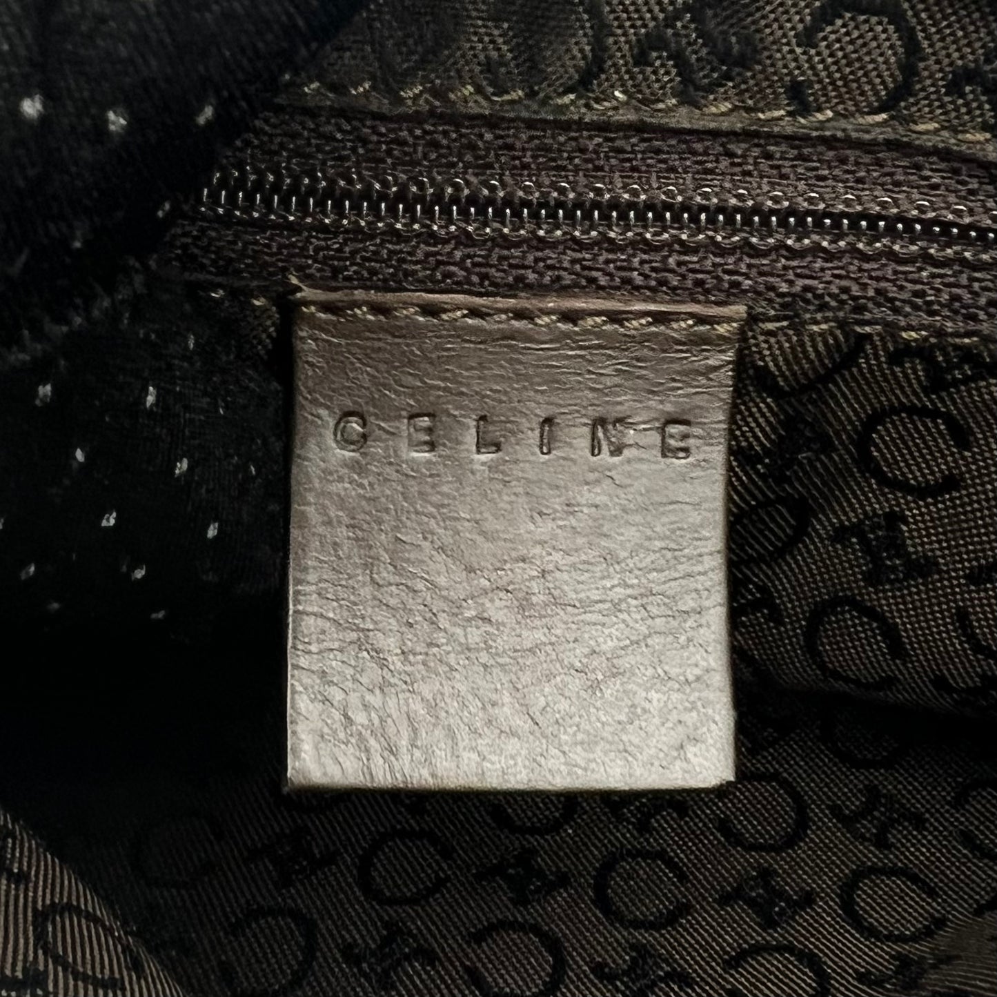 Celine Paris Brown C Triomphe Cloth and Leather Shoulder Bag