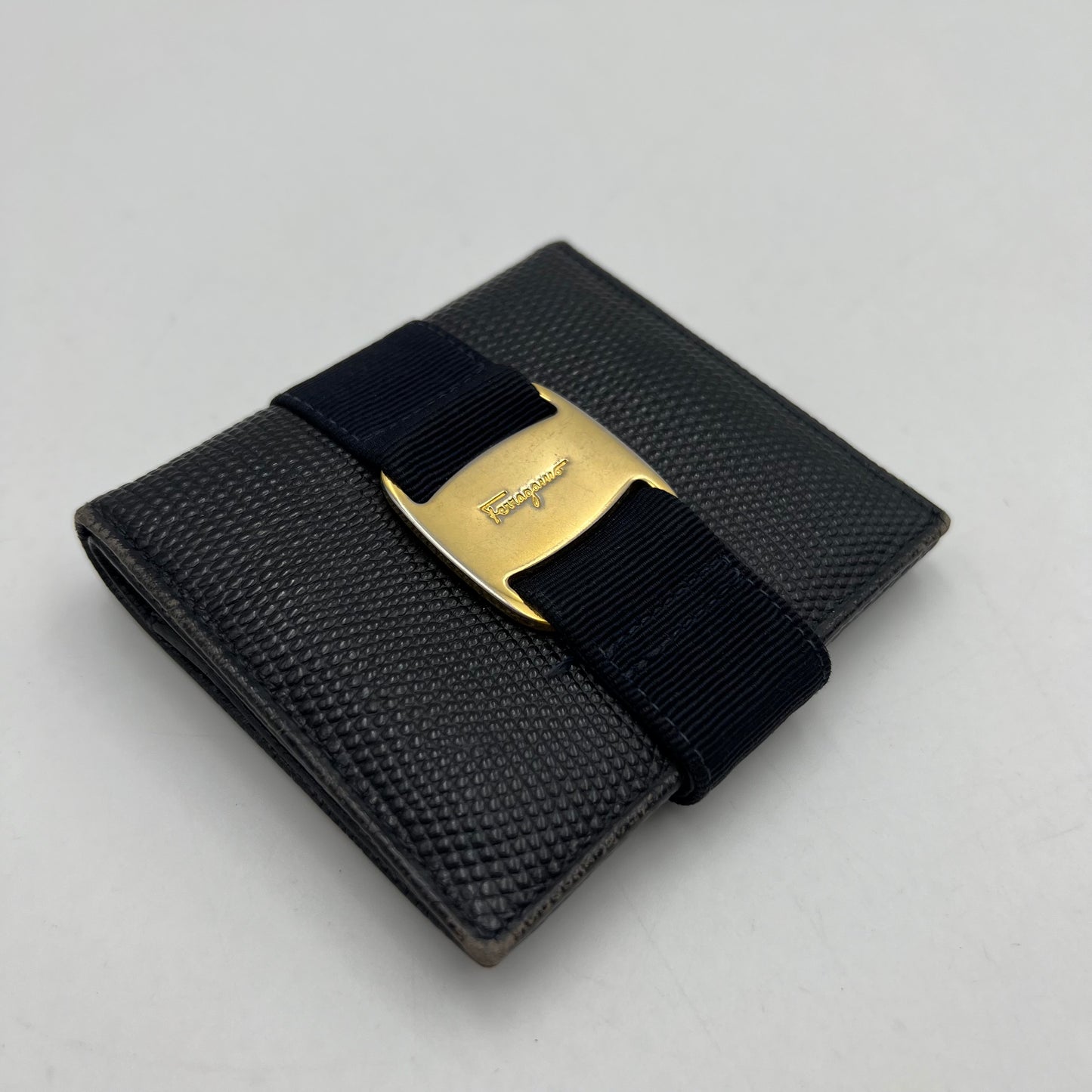 Salvatore Ferragamo Dark Blue Vara Short Bifold Wallet