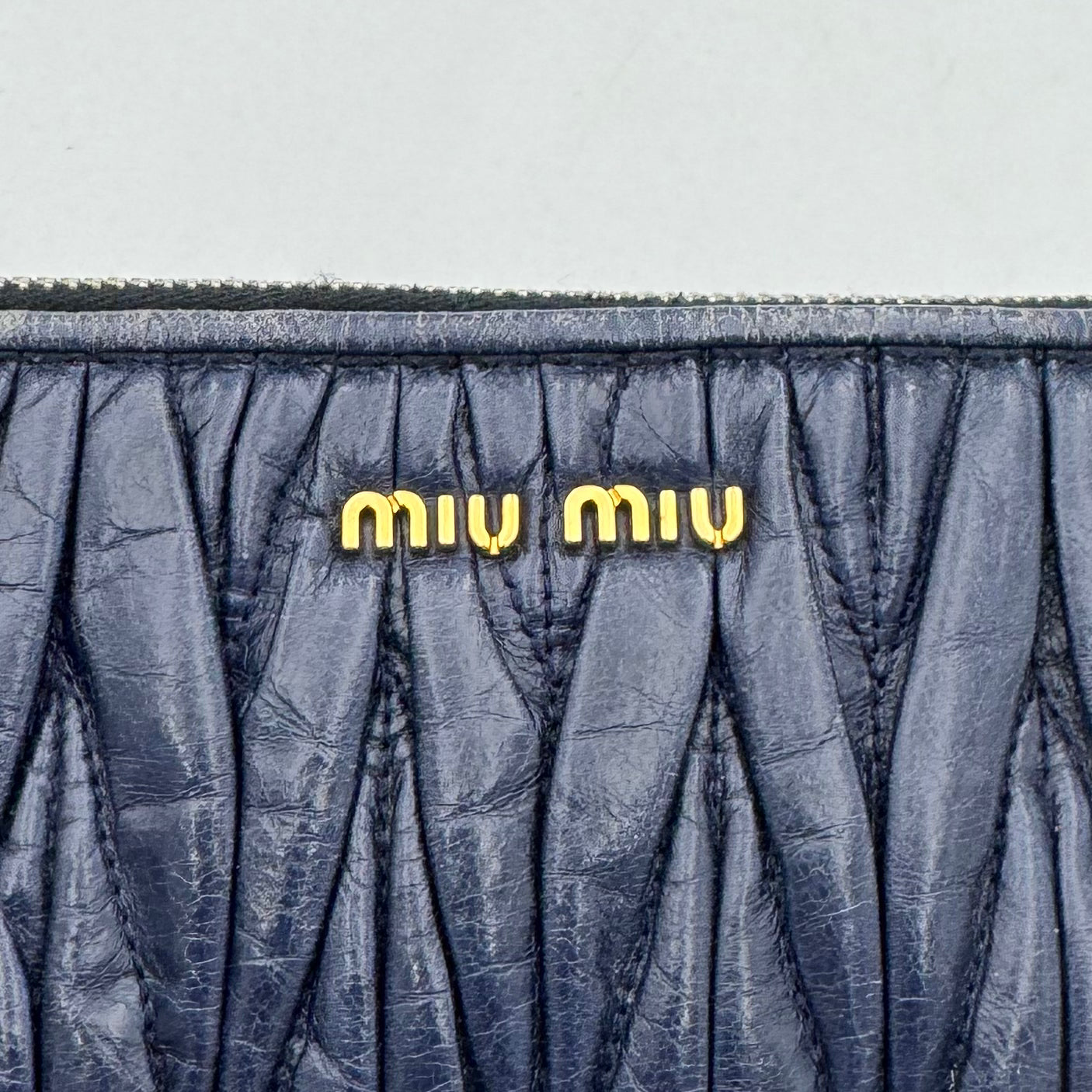 Miu Miu Blue Matelasse Leather Lock Charm Long Strap Pochette GHW