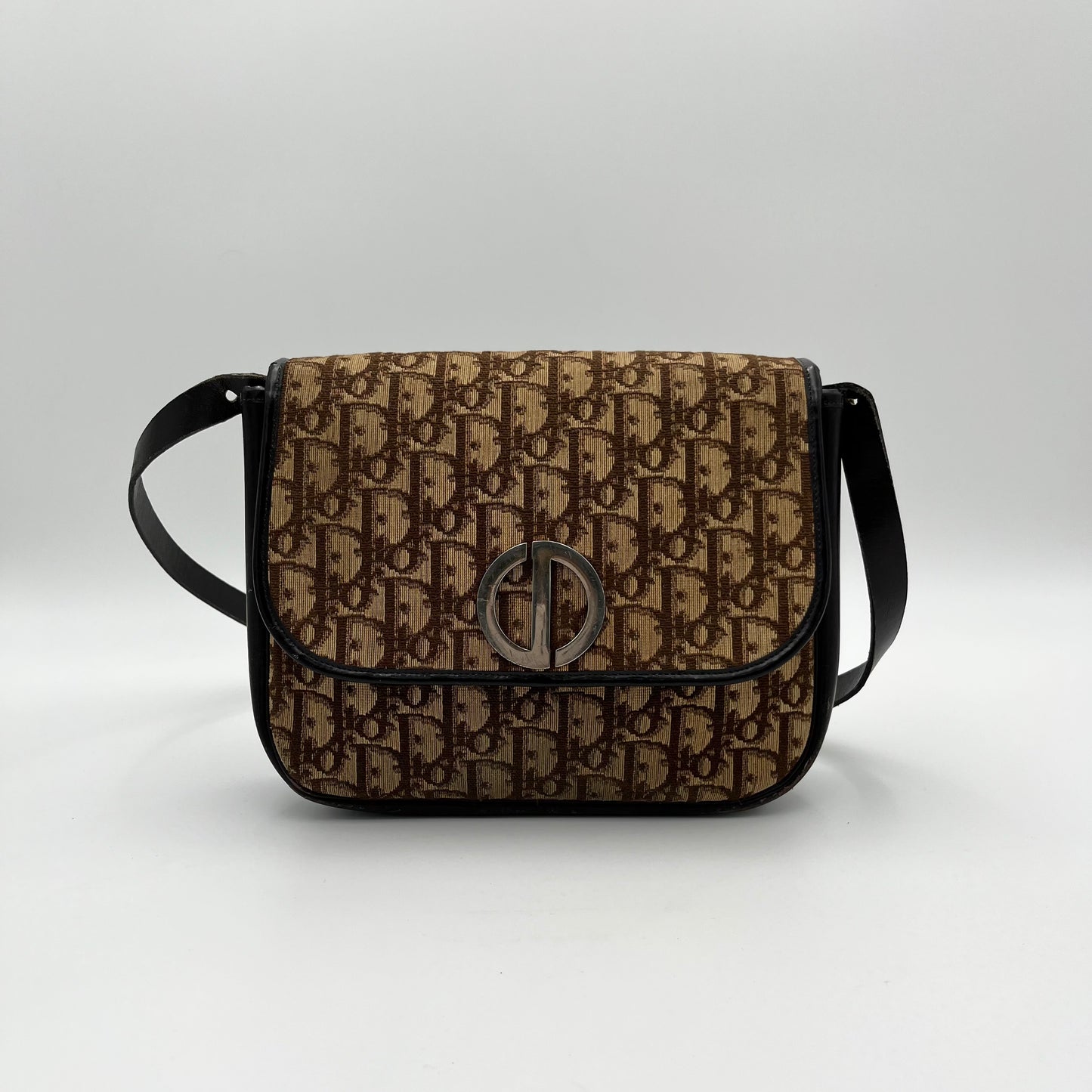 Christian Dior Vintage Brown Oblique Canvas Flap Shoulder Bag