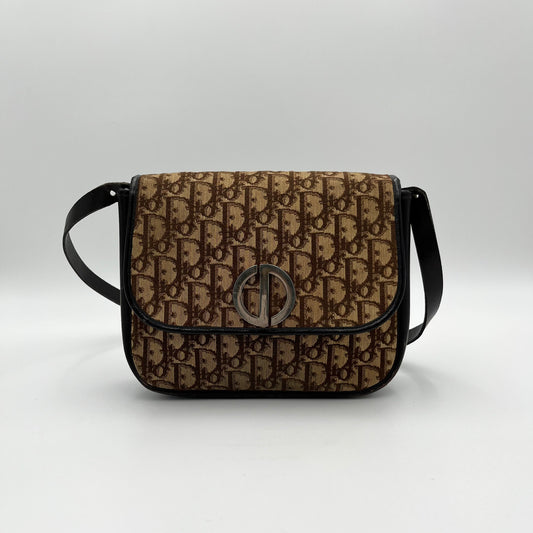 Christian Dior Vintage Brown Oblique Canvas Flap Shoulder Bag