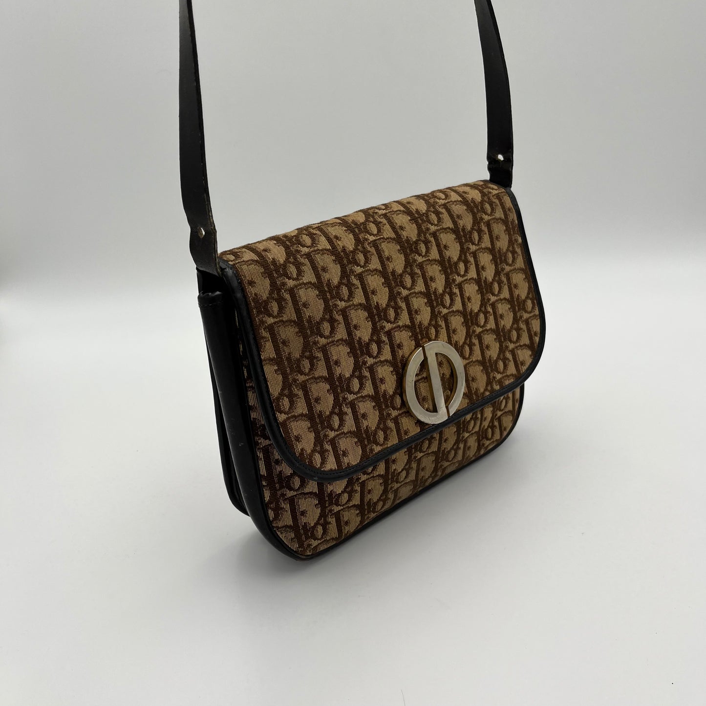 Christian Dior Vintage Brown Oblique Canvas Flap Shoulder Bag