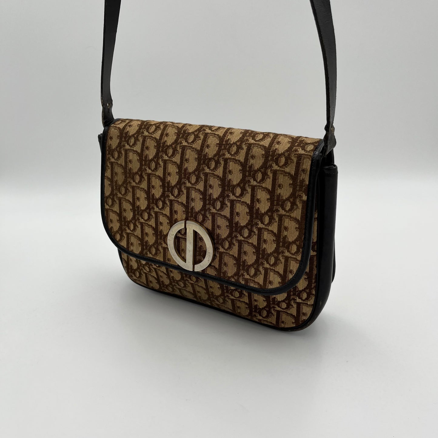 Christian Dior Vintage Brown Oblique Canvas Flap Shoulder Bag