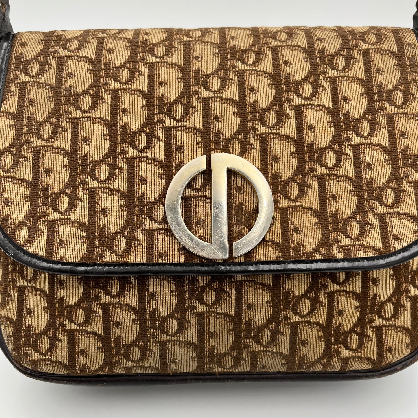 Christian Dior Vintage Brown Oblique Canvas Flap Shoulder Bag