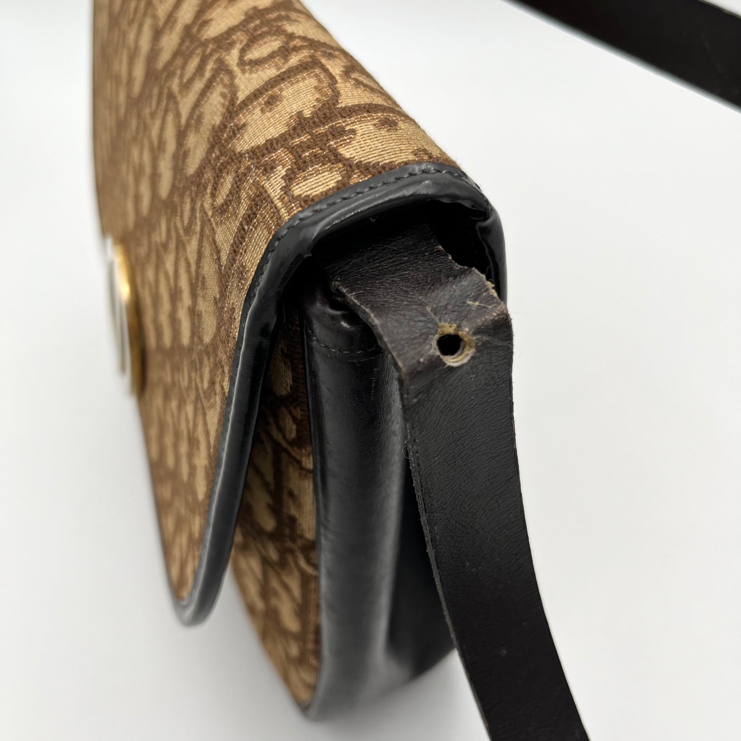 Christian Dior Vintage Brown Oblique Canvas Flap Shoulder Bag