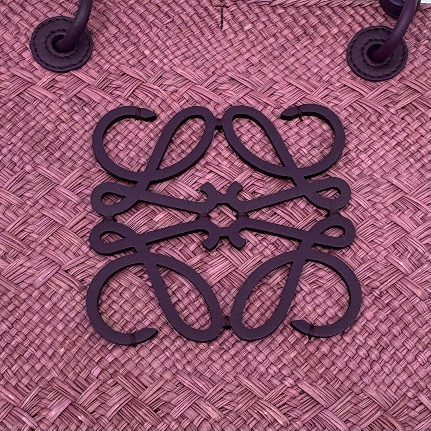 Loewe Purple Anagram Raffia Basket Tote Bag