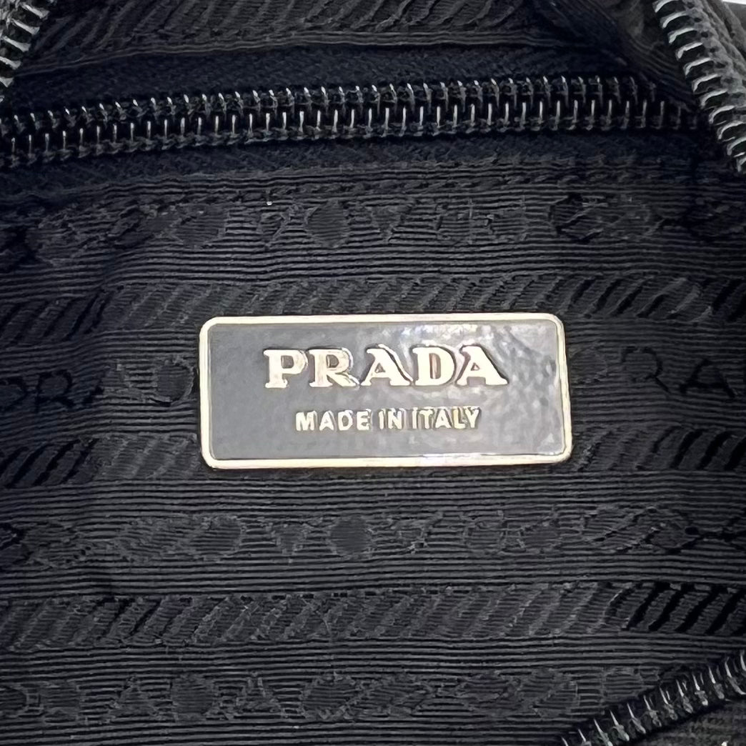 Prada Black Nylon and Leather Floral Applique Shoulder Bag