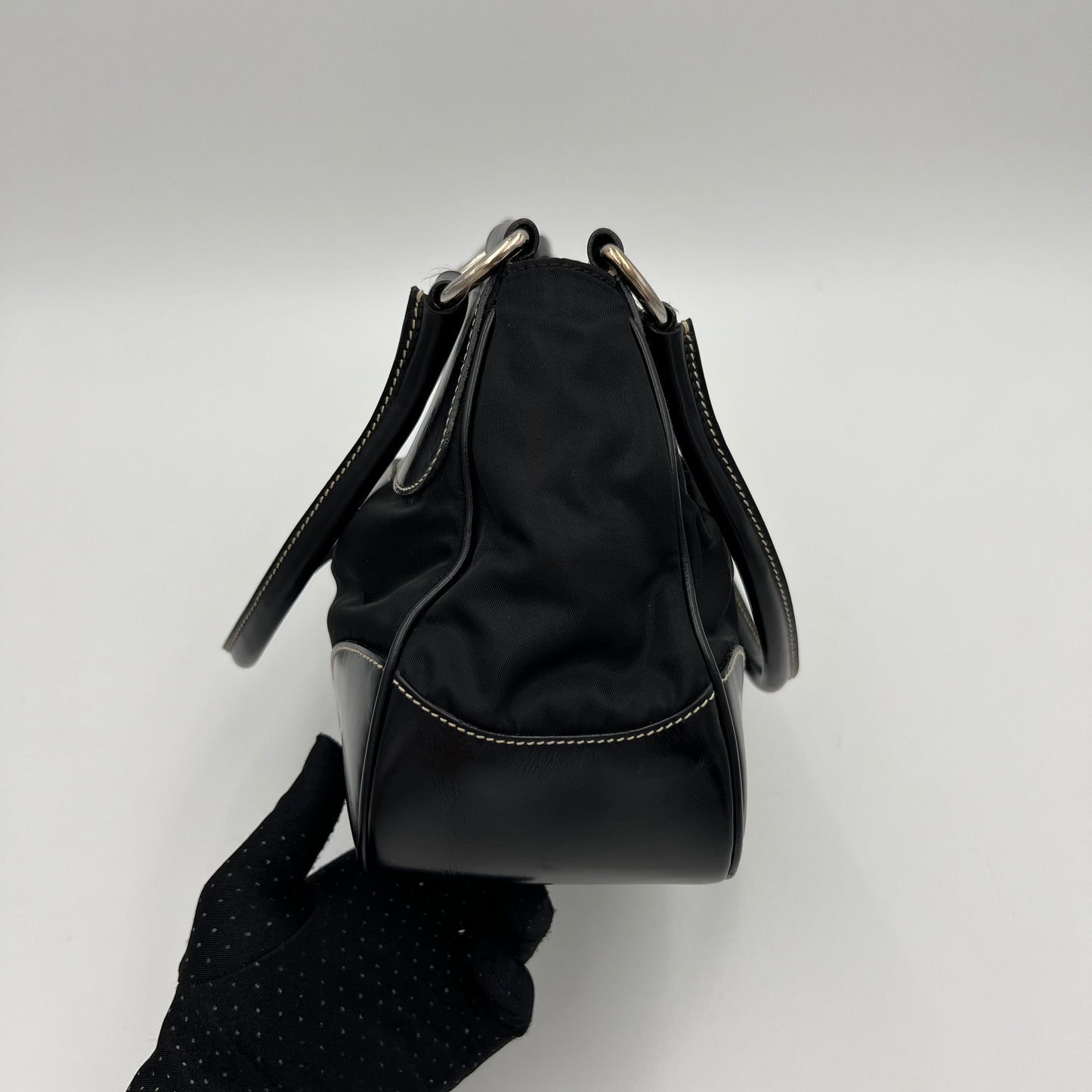 Prada Black Tessuto and Leather Moon Hobo Shoulder Bag