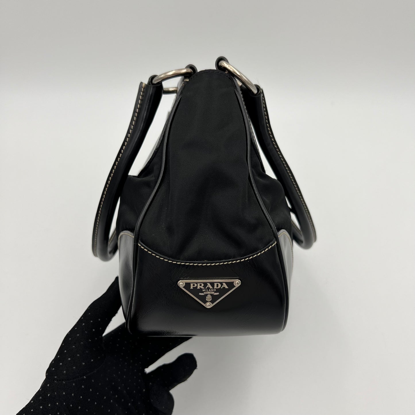 Prada Black Tessuto and Leather Moon Hobo Shoulder Bag