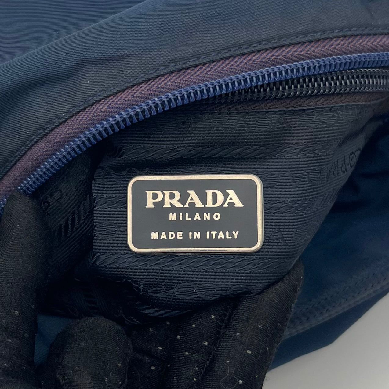 Prada Dark Blue Nylon Long Strap Zip Tote