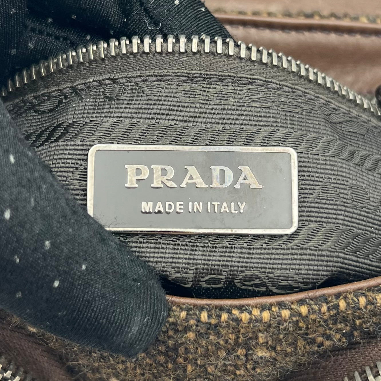 Prada Tweed Ricamo Crystal Applique Shoulder Bag