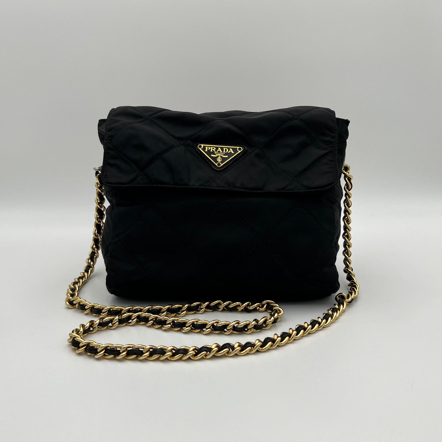 Prada Black Quilted Nylon Small Flap Chain Bag