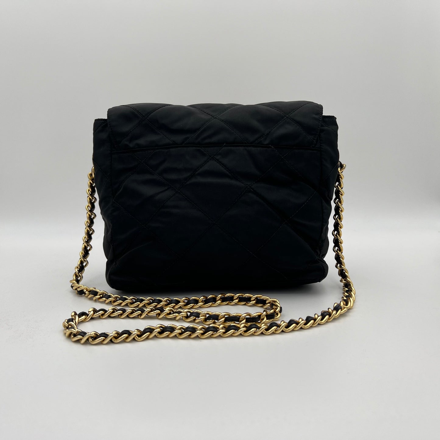 Prada Black Quilted Nylon Small Flap Chain Bag