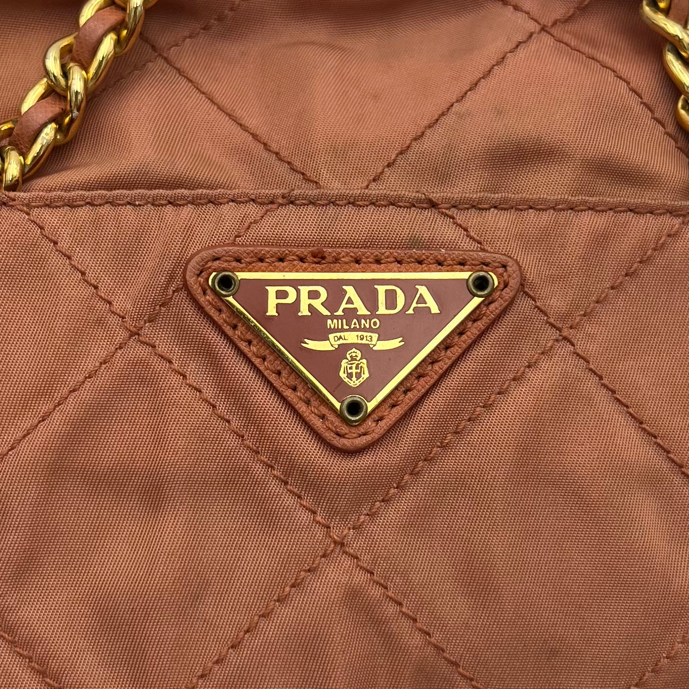 Prada Salmon Pink Quilted Nylon Mini Zip Chain Bag GHW