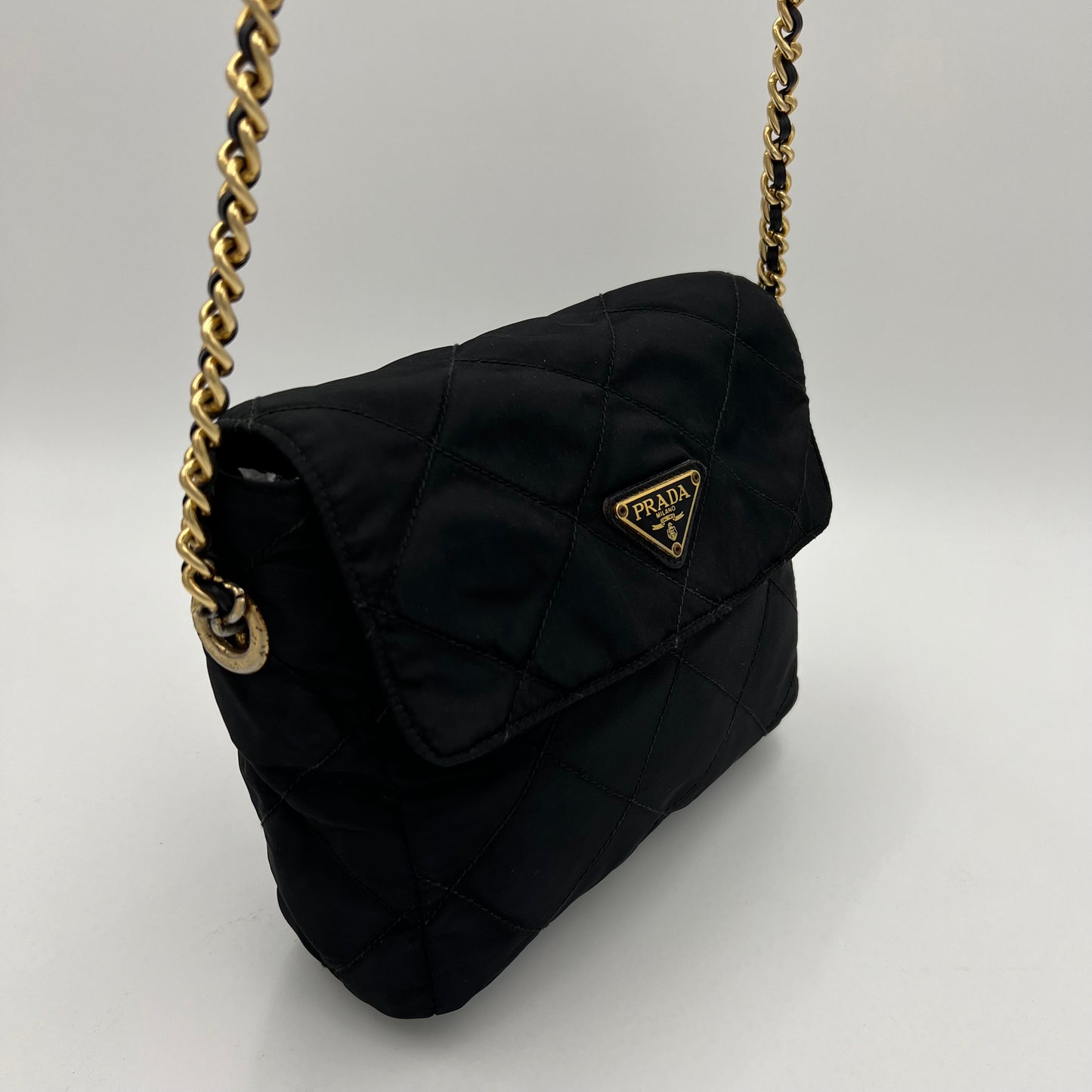 Prada Black Quilted Nylon Small Flap Chain Bag