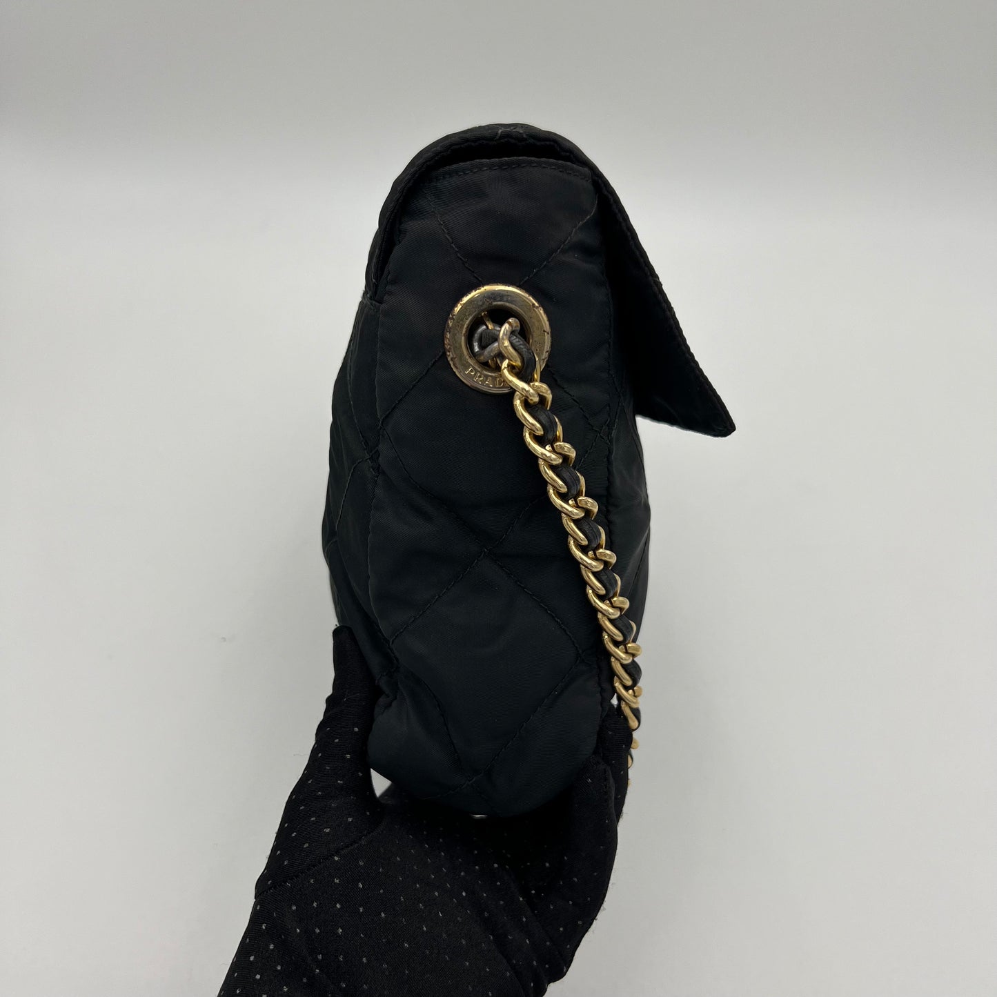 Prada Black Quilted Nylon Small Flap Chain Bag