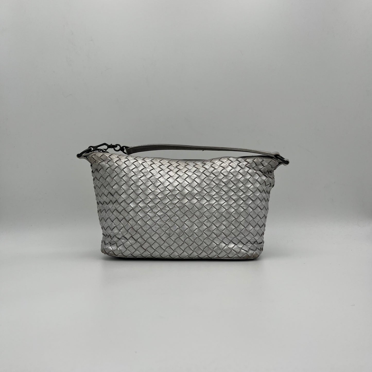 Bottega Veneta Silver Nappa Intrecciato Hobo Shoulder Bag