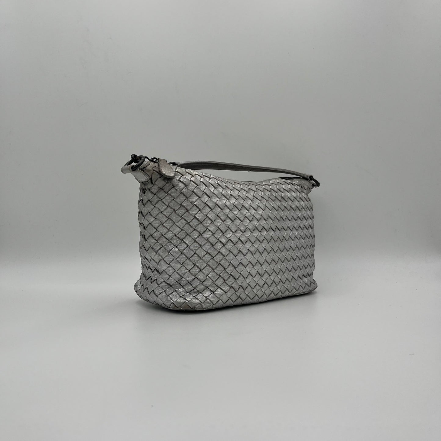 Bottega Veneta Silver Nappa Intrecciato Hobo Shoulder Bag