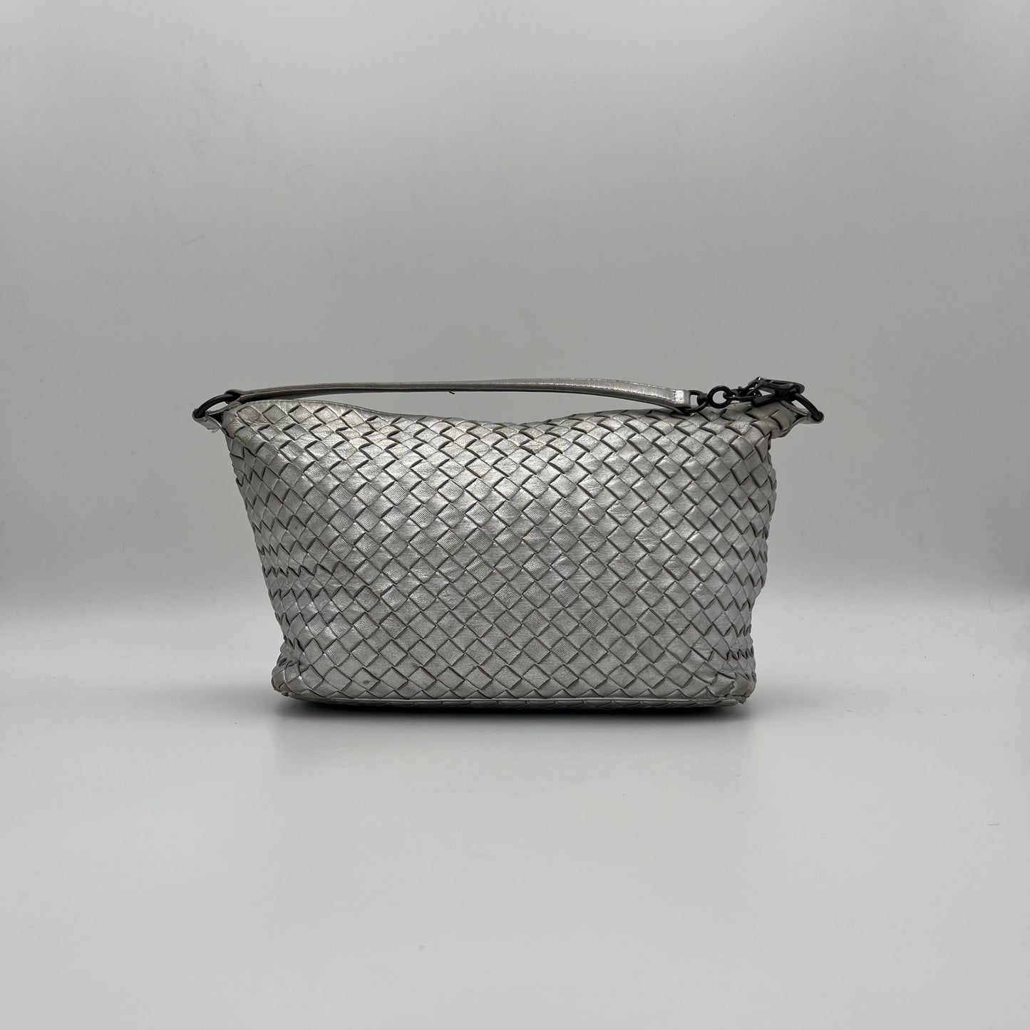 Bottega Veneta Silver Nappa Intrecciato Hobo Shoulder Bag