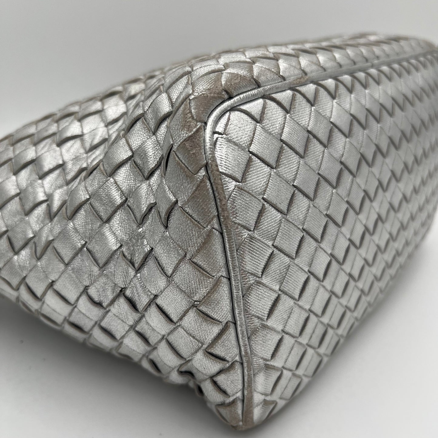 Bottega Veneta Silver Nappa Intrecciato Hobo Shoulder Bag