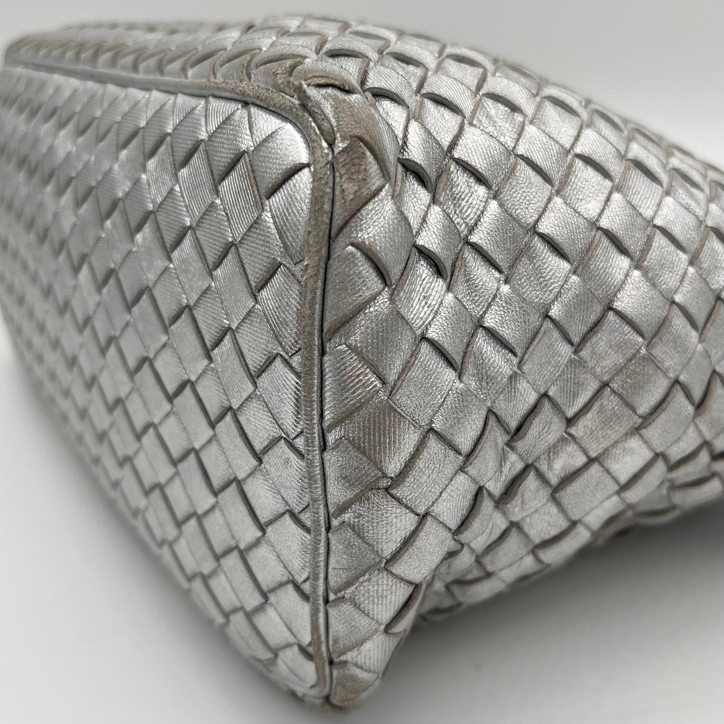 Bottega Veneta Silver Nappa Intrecciato Hobo Shoulder Bag