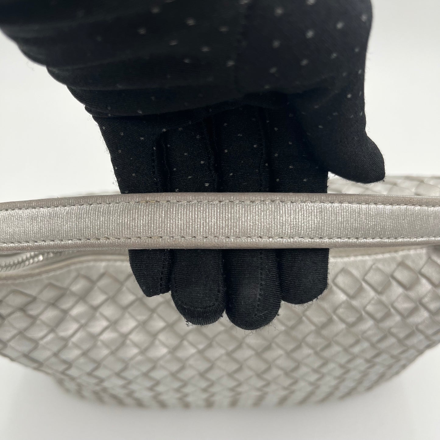 Bottega Veneta Silver Nappa Intrecciato Hobo Shoulder Bag