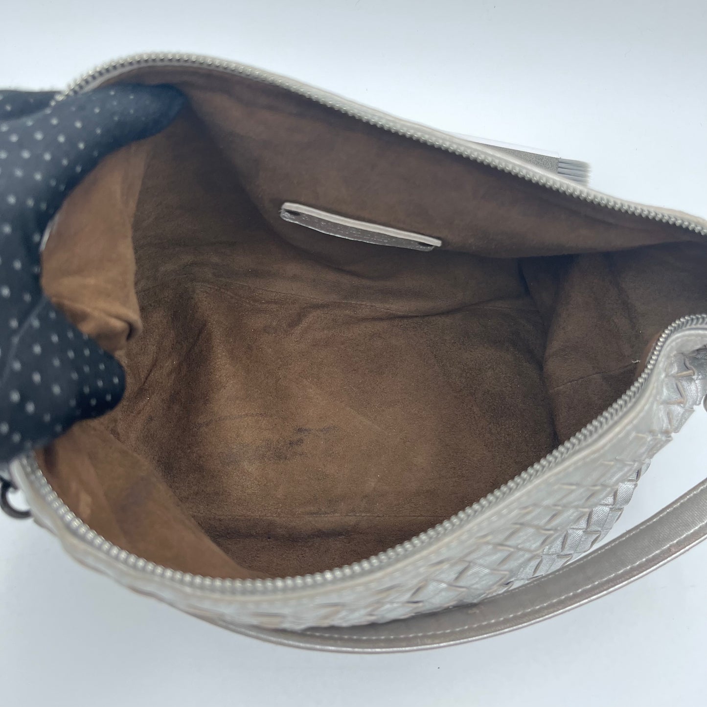Bottega Veneta Silver Nappa Intrecciato Hobo Shoulder Bag