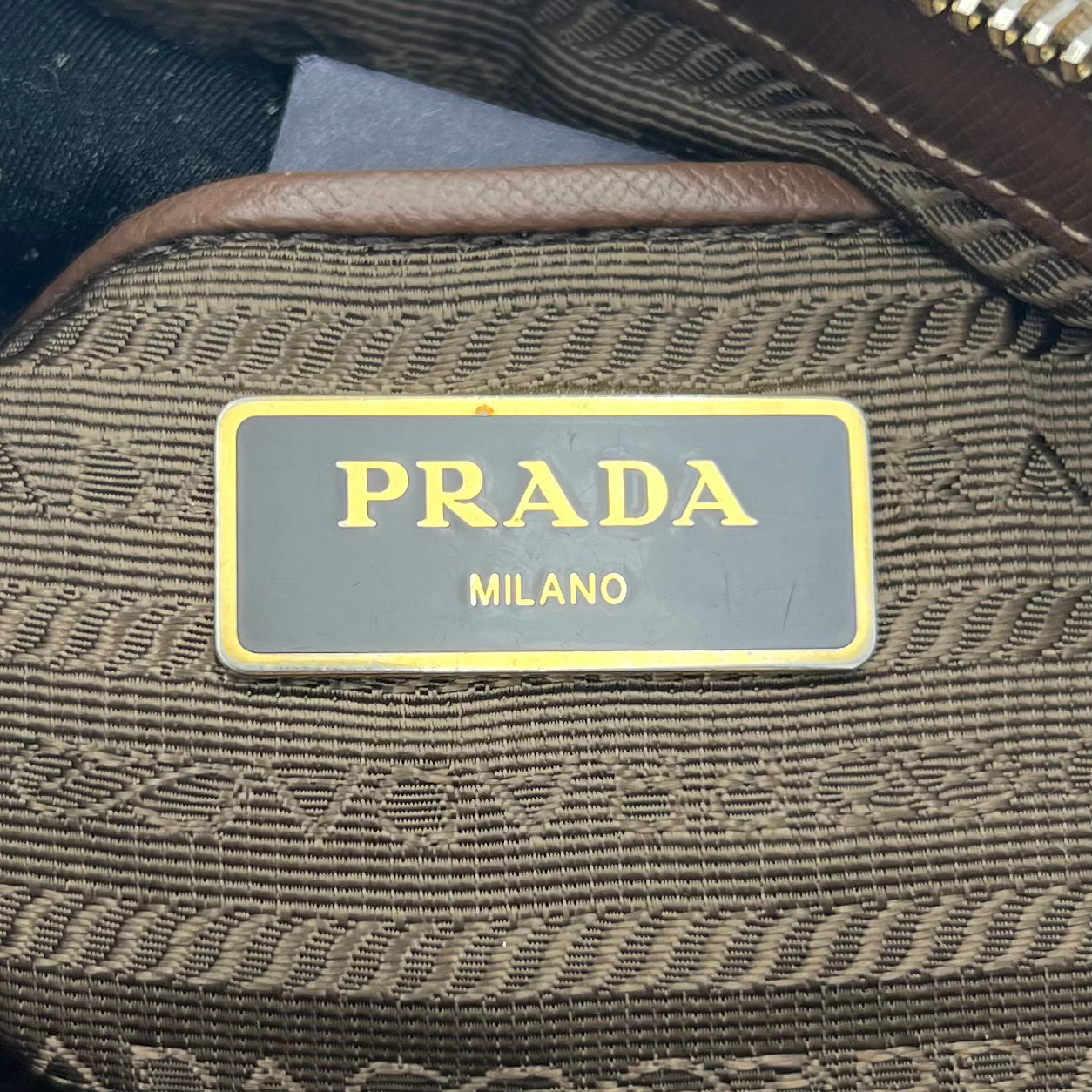 Prada Brown Tessuto and Saffiano Tote with Long Strap