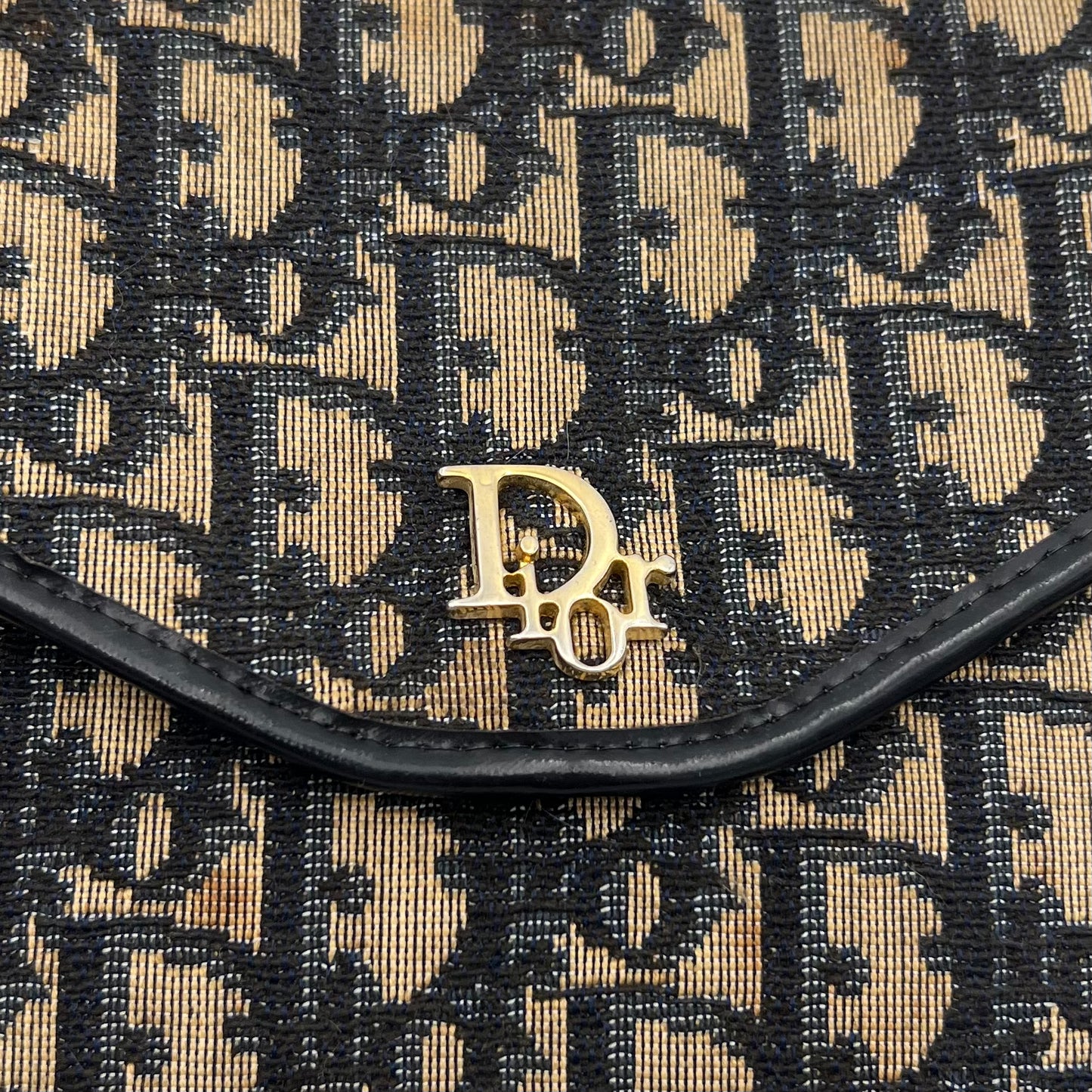 Christian Dior Vintage Blue Trotter Canvas and Leather Logo Envelope Flap Chain Bag