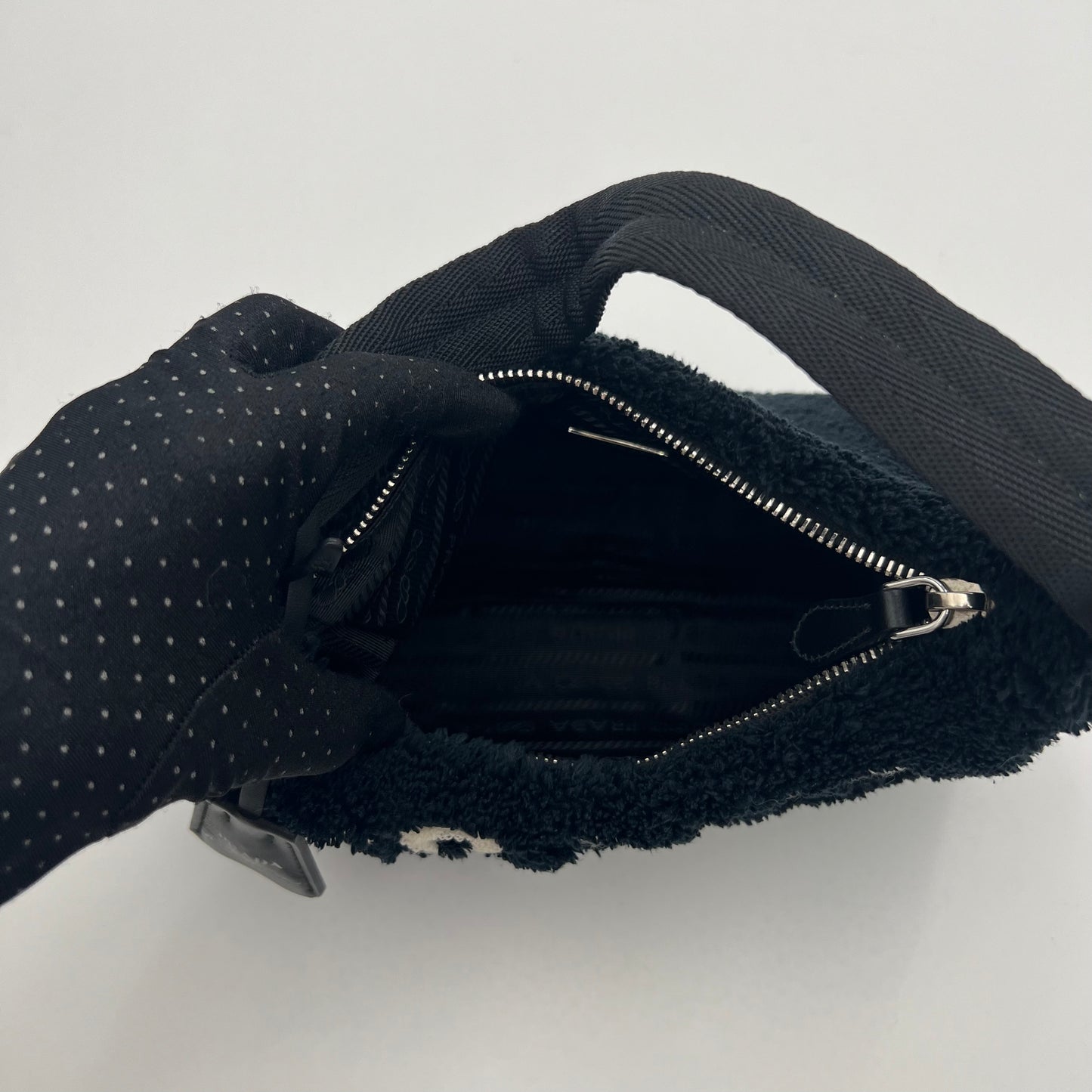 Prada Black Terry Cloth Re-Edition 2000 Mini Hobo Bag