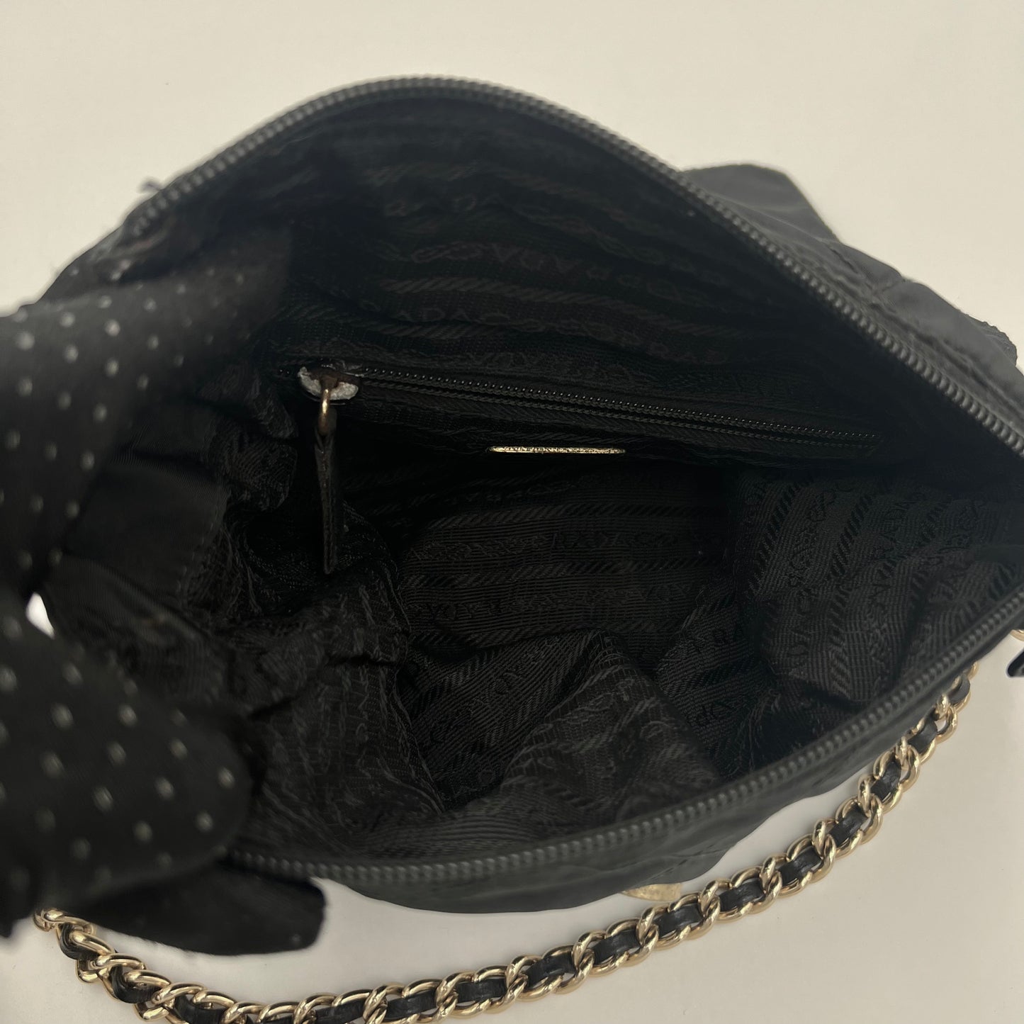 Prada Black Quilted Nylon Small Flap Chain Bag