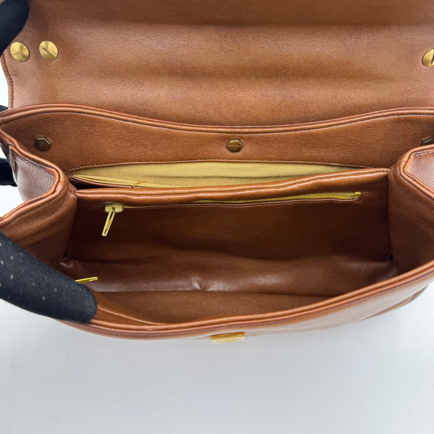 Christian Dior Caramel Brown Trotter and Leather Handbag with Strap and Kisslock Coin Purse