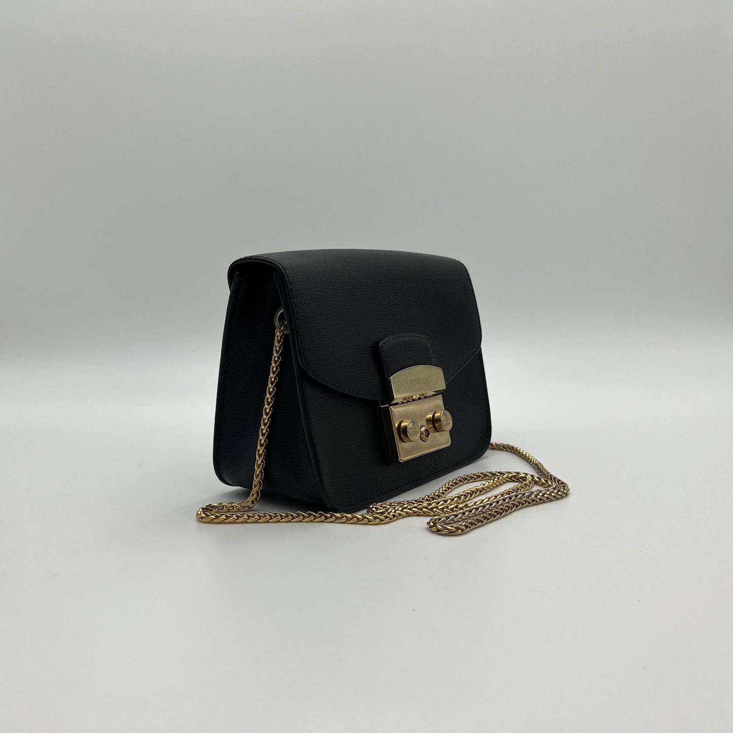 Furla Black Leather Mini Metropolis Crossbody