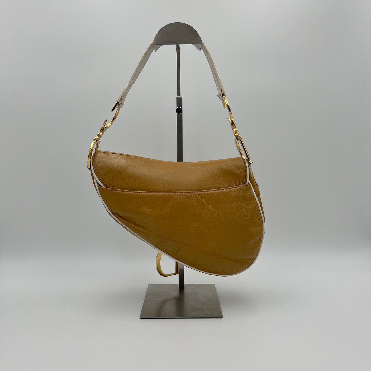Christian Dior Beige White Leather Camel Saddle