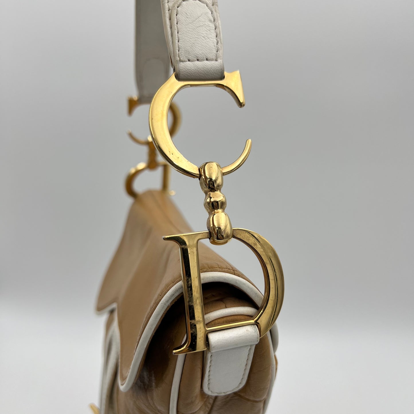 Christian Dior Beige White Leather Camel Saddle