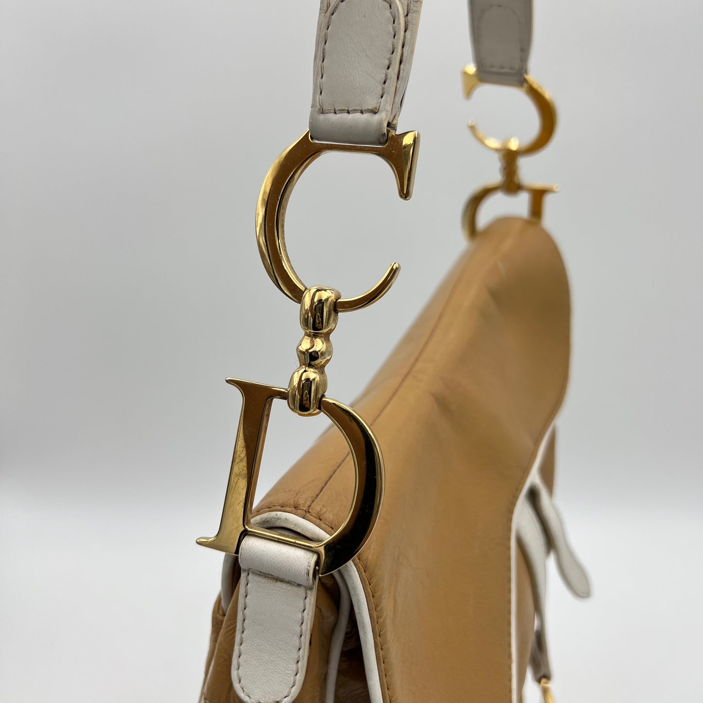 Christian Dior Beige White Leather Camel Saddle