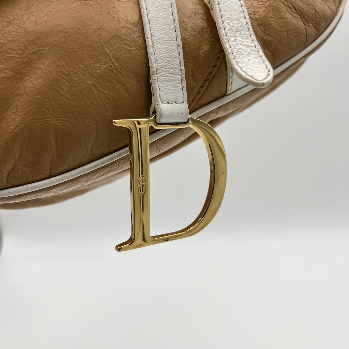 Christian Dior Beige White Leather Camel Saddle