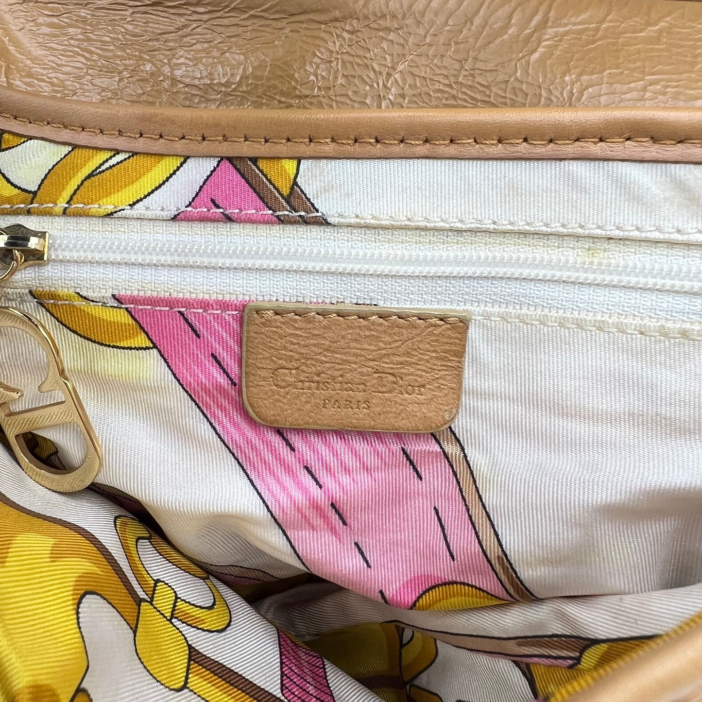 Christian Dior Beige White Leather Camel Saddle