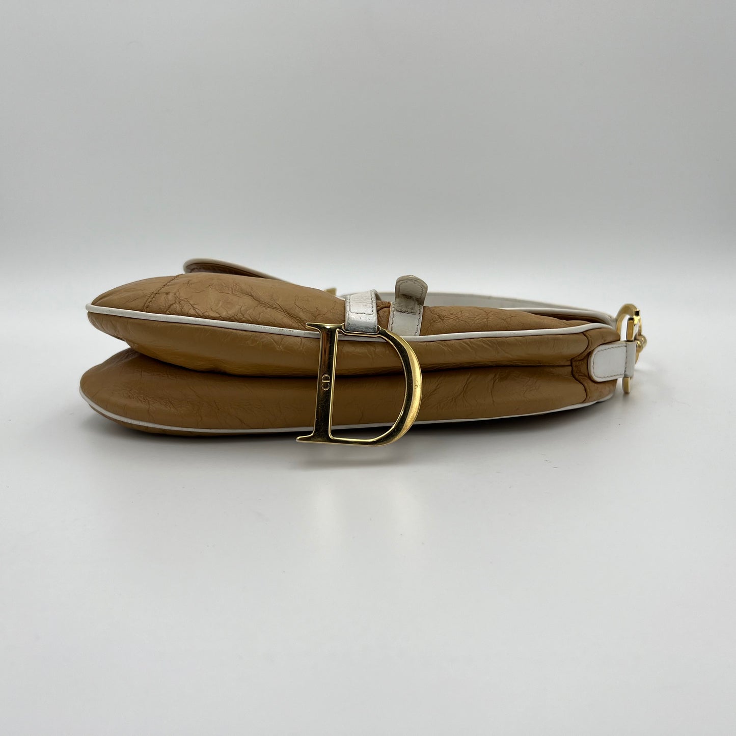 Christian Dior Beige White Leather Camel Saddle