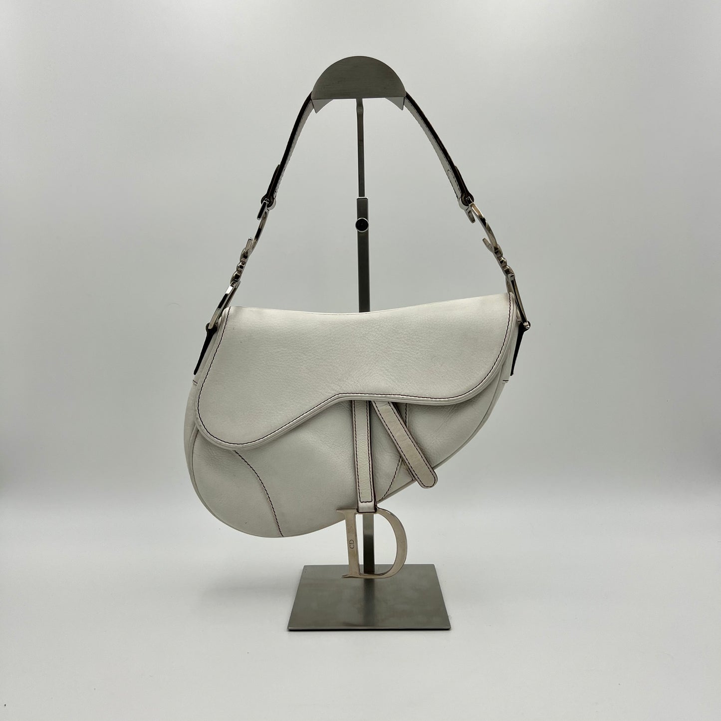 Christian Dior White Leather Saddle