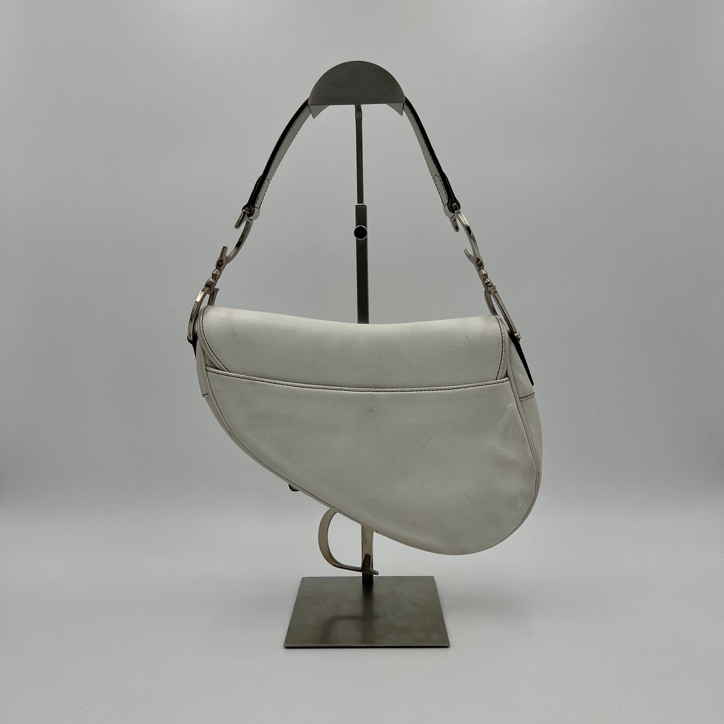 Christian Dior White Leather Saddle