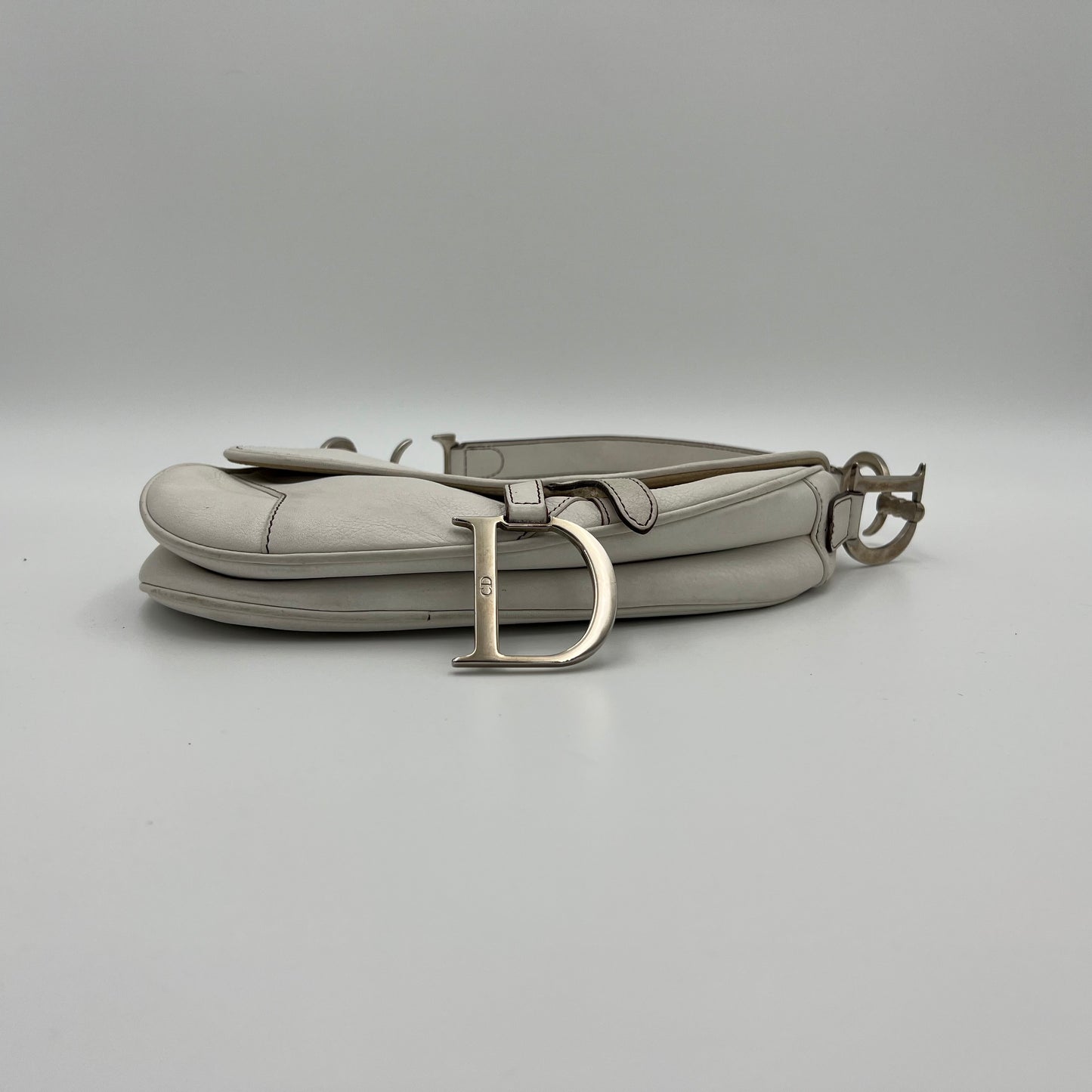 Christian Dior White Leather Saddle